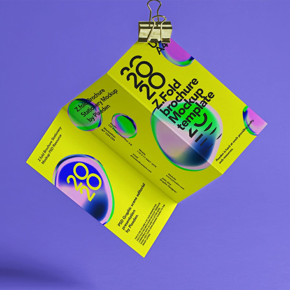 Hanging Z-Fold PSD Brochure Mockup