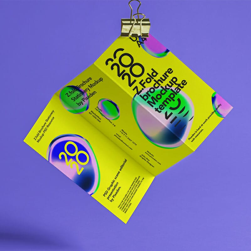 Hanging Z-Fold PSD Brochure Mockup