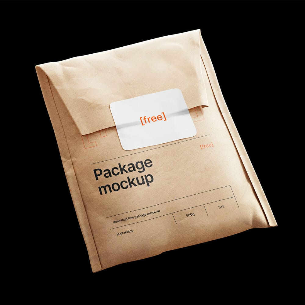 Kraft Paper Postal Bag and Sticker Mockup