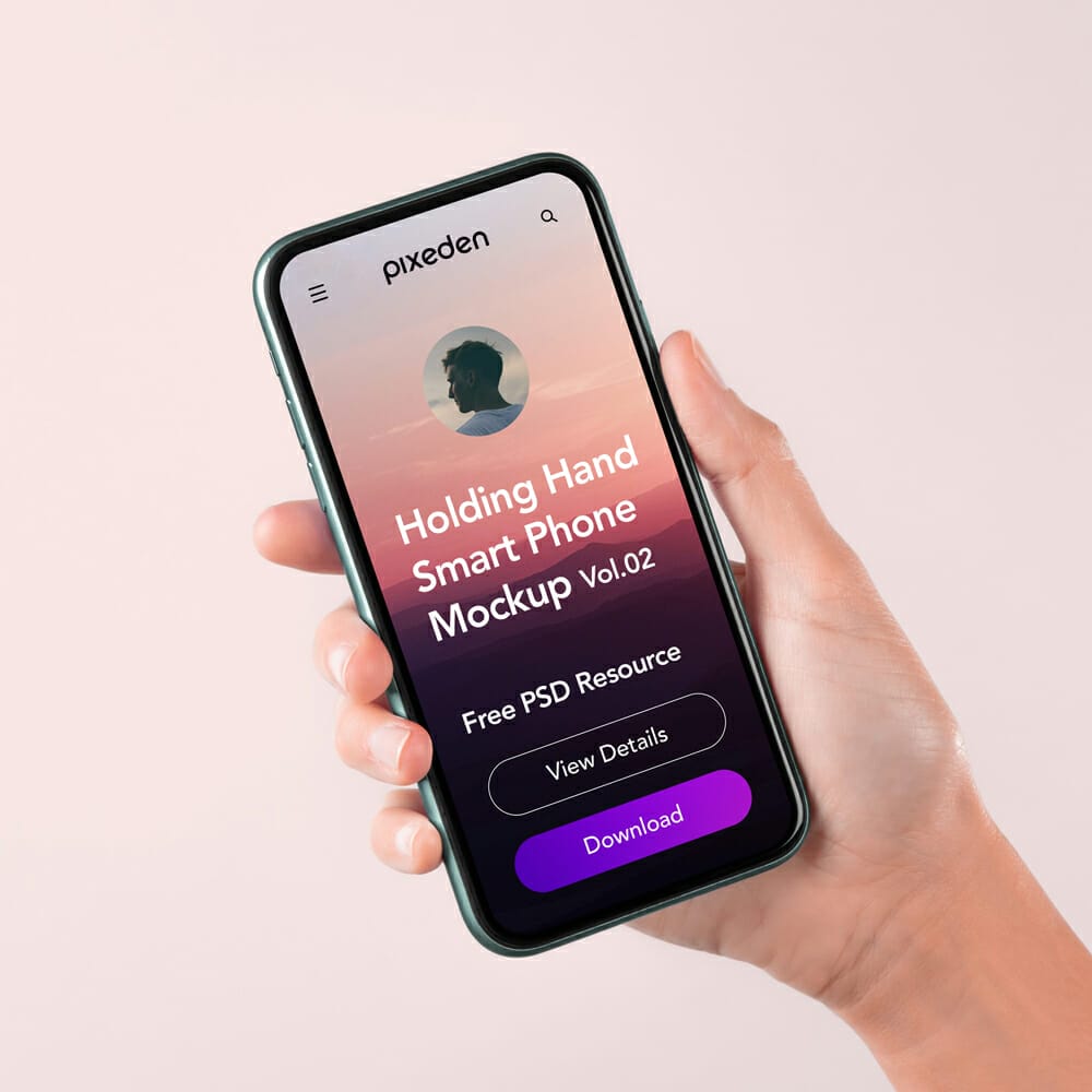 PSD Hand Holding Phone Mockup