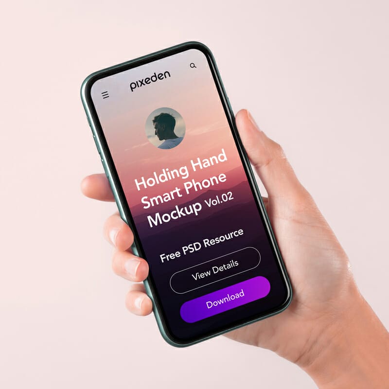 PSD Hand Holding Phone Mockup