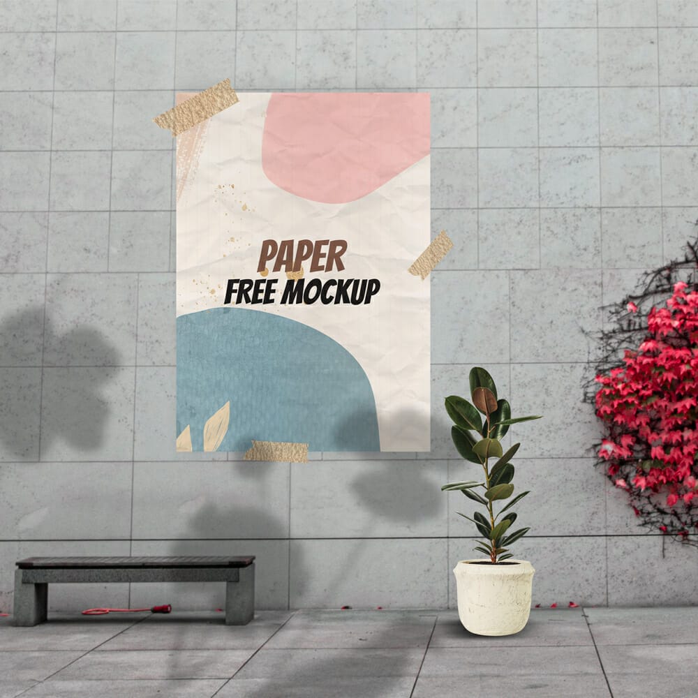 Poster Taped on Wall Free Mockup