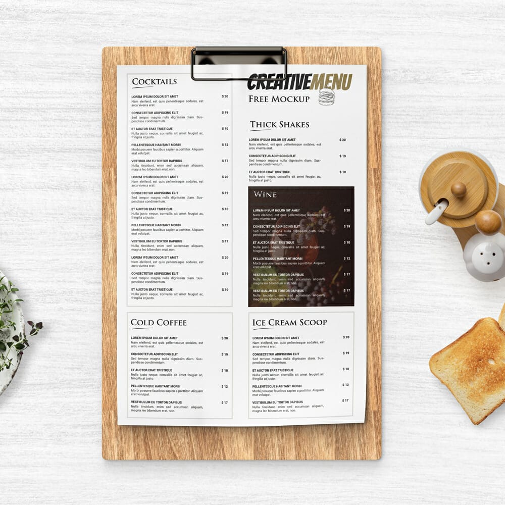 Restaurant Menu Clipboard Free Mockup