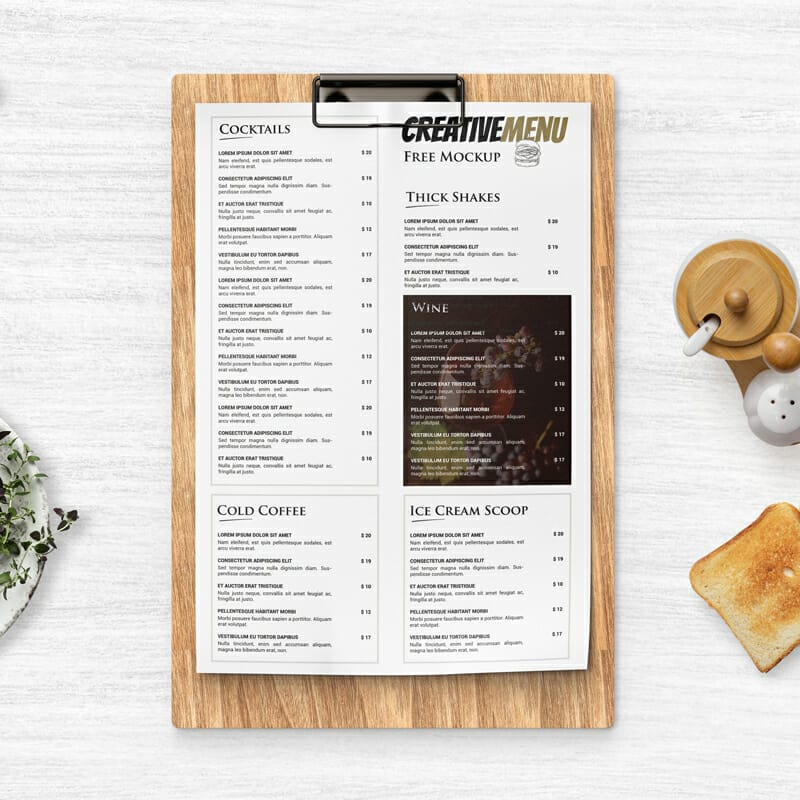 Restaurant Menu Clipboard Free Mockup