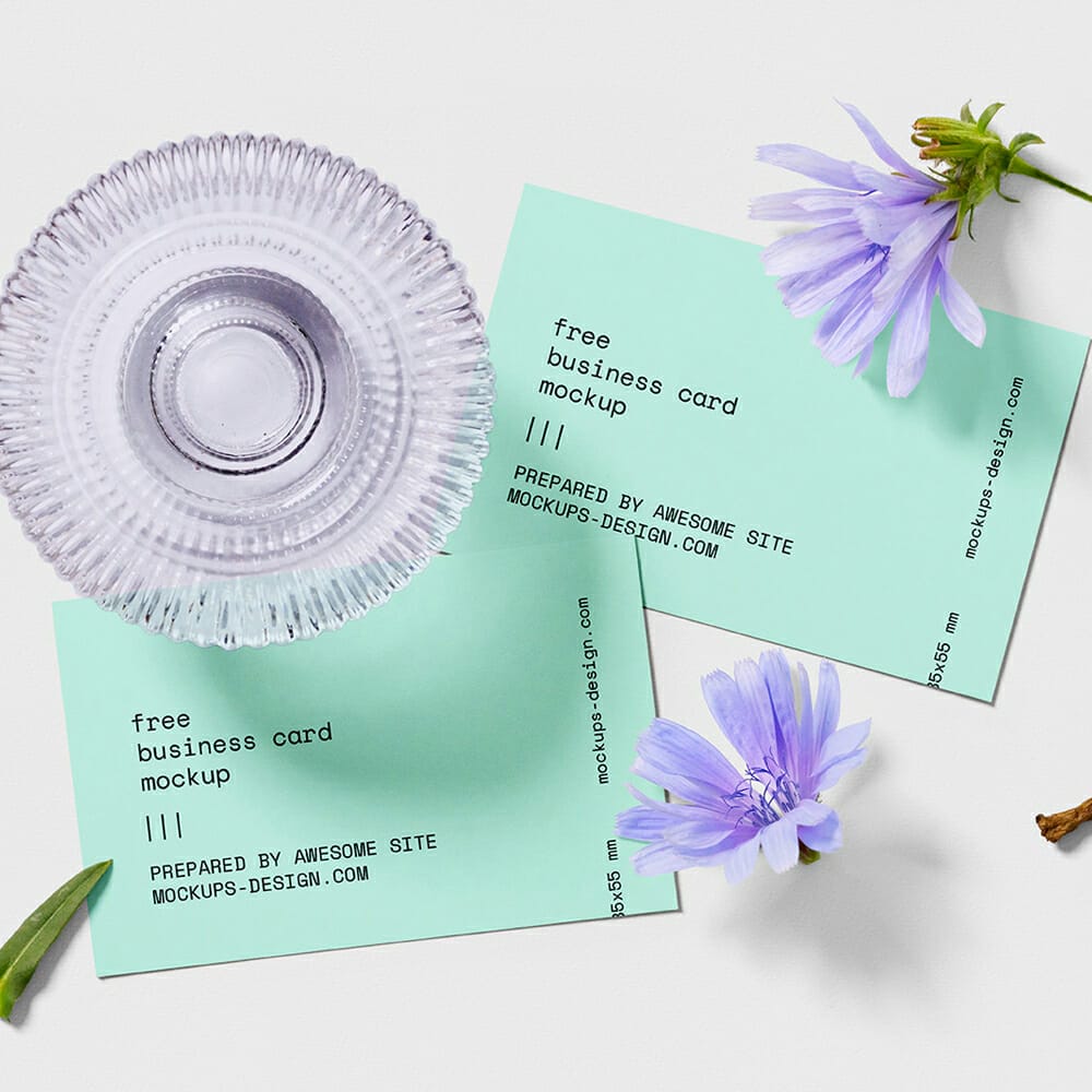 Business Card With Flowers Mockup