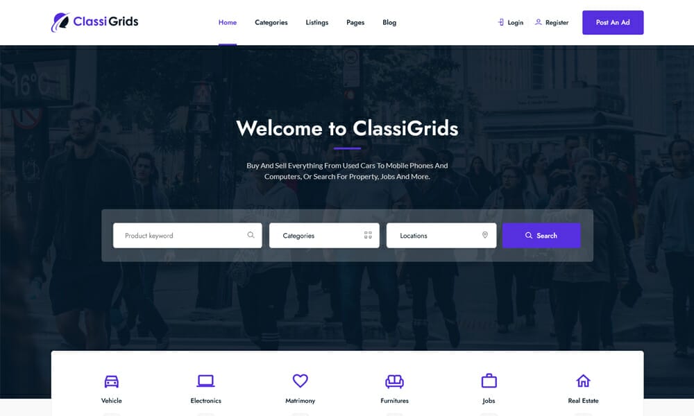 ClassiGrids - Free Classified Ads HTML Template and UI Kit