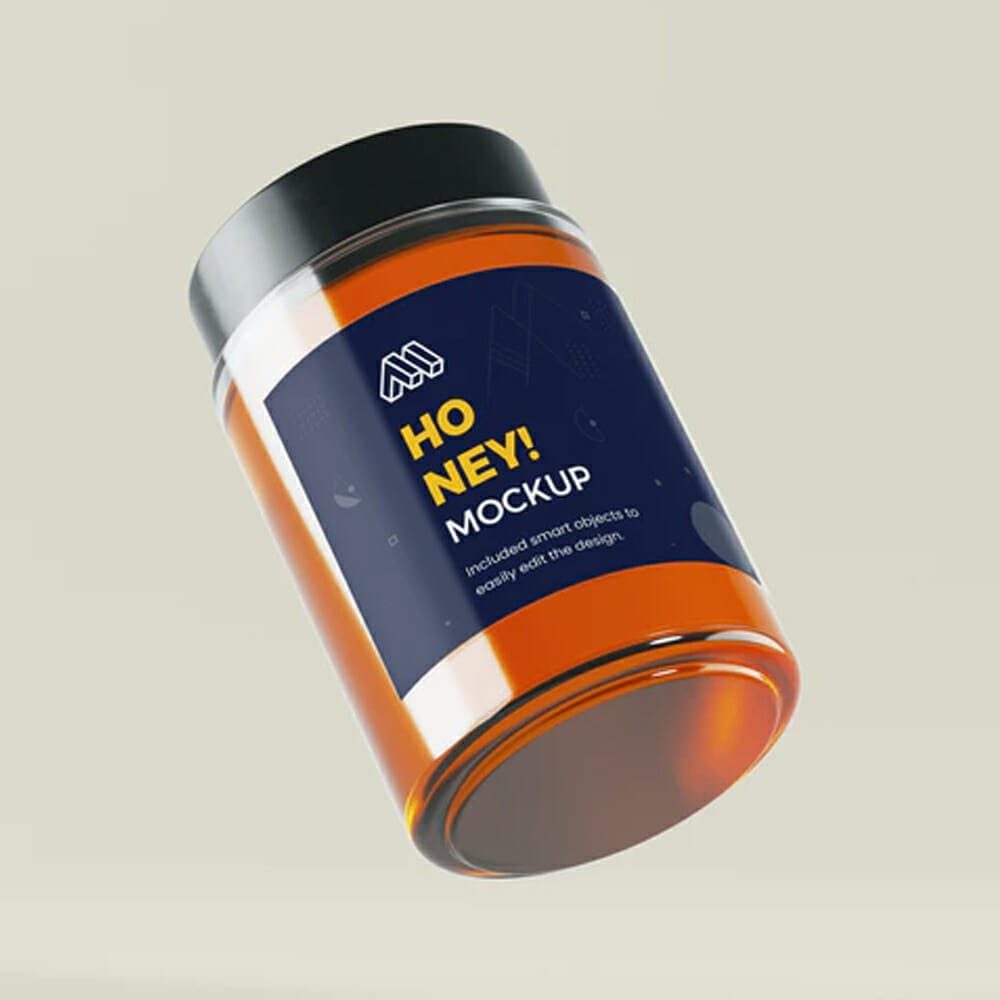 Flying Honey Jar PSD Mockup