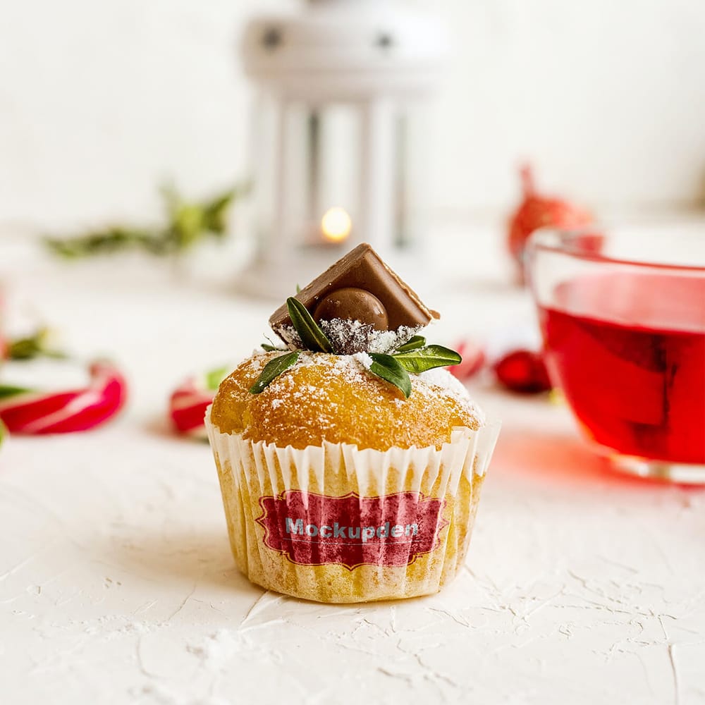 Free Cupcake Mockup On Table PSD Template
