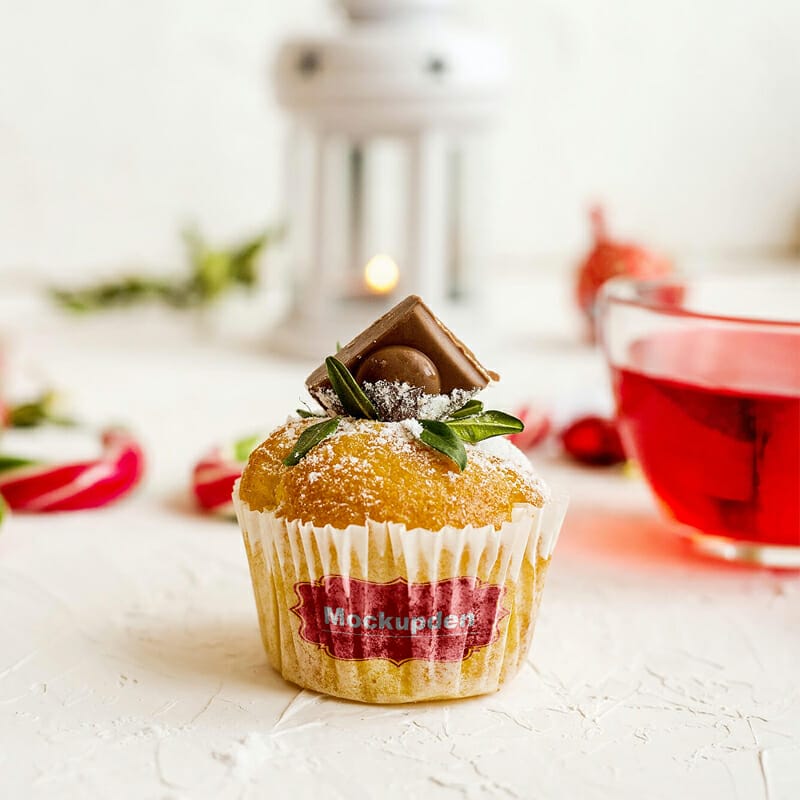 Free Cupcake Mockup On Table PSD Template