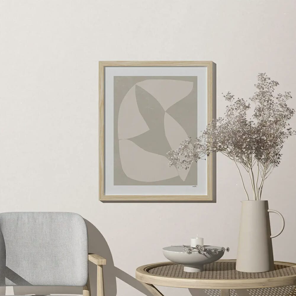 Free Minimalistic Scene With Frame Mockup On The Wall In Minimalistic Interior
