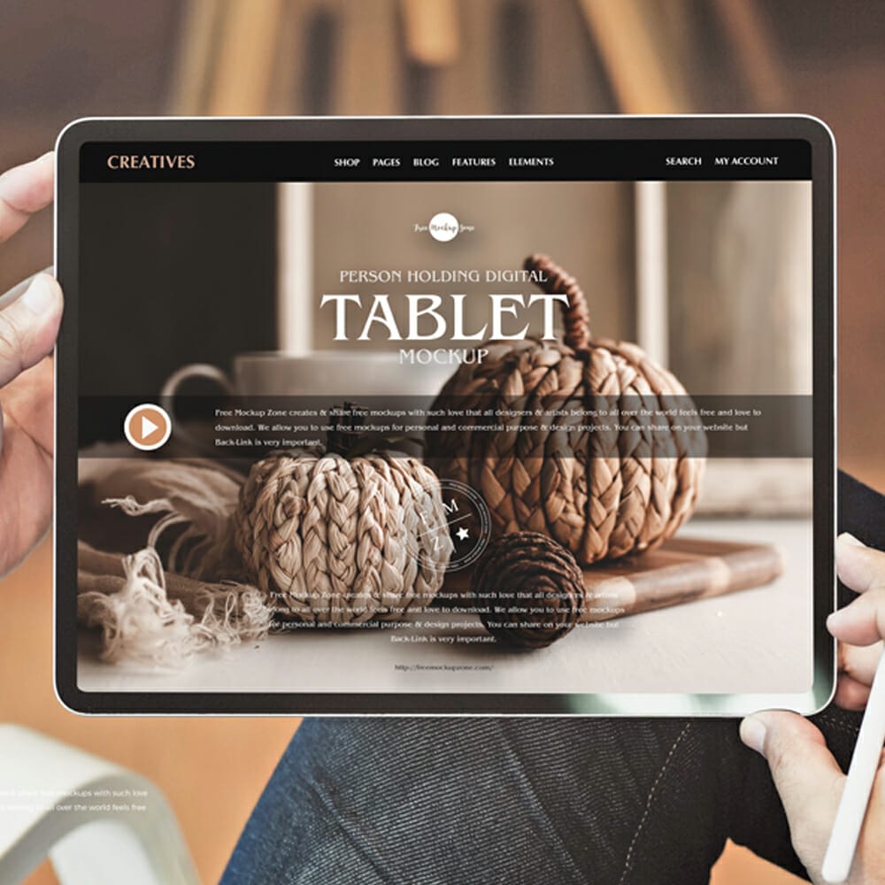 Free Person Holding Digital Tablet Mockup