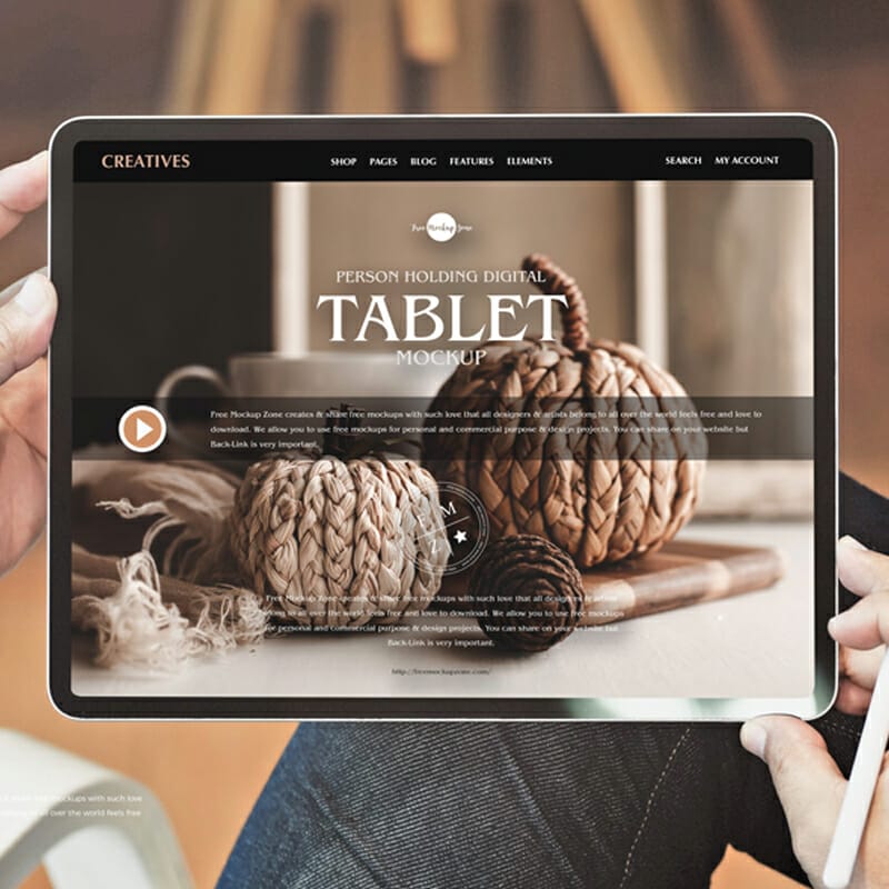 Free Person Holding Digital Tablet Mockup