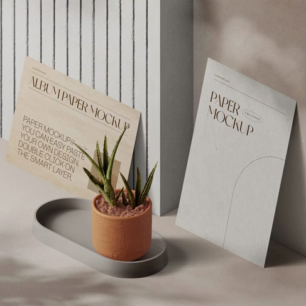 Free Scene With Paper Mockups And Plant Isometric