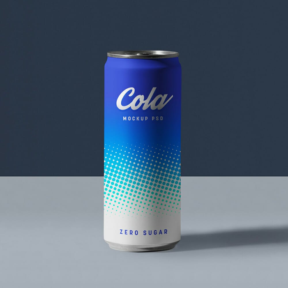 Free Soft Drink Slim Soda Tin Can Mockup PSD