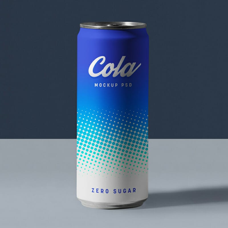 Free Soft Drink Slim Soda Tin Can Mockup PSD