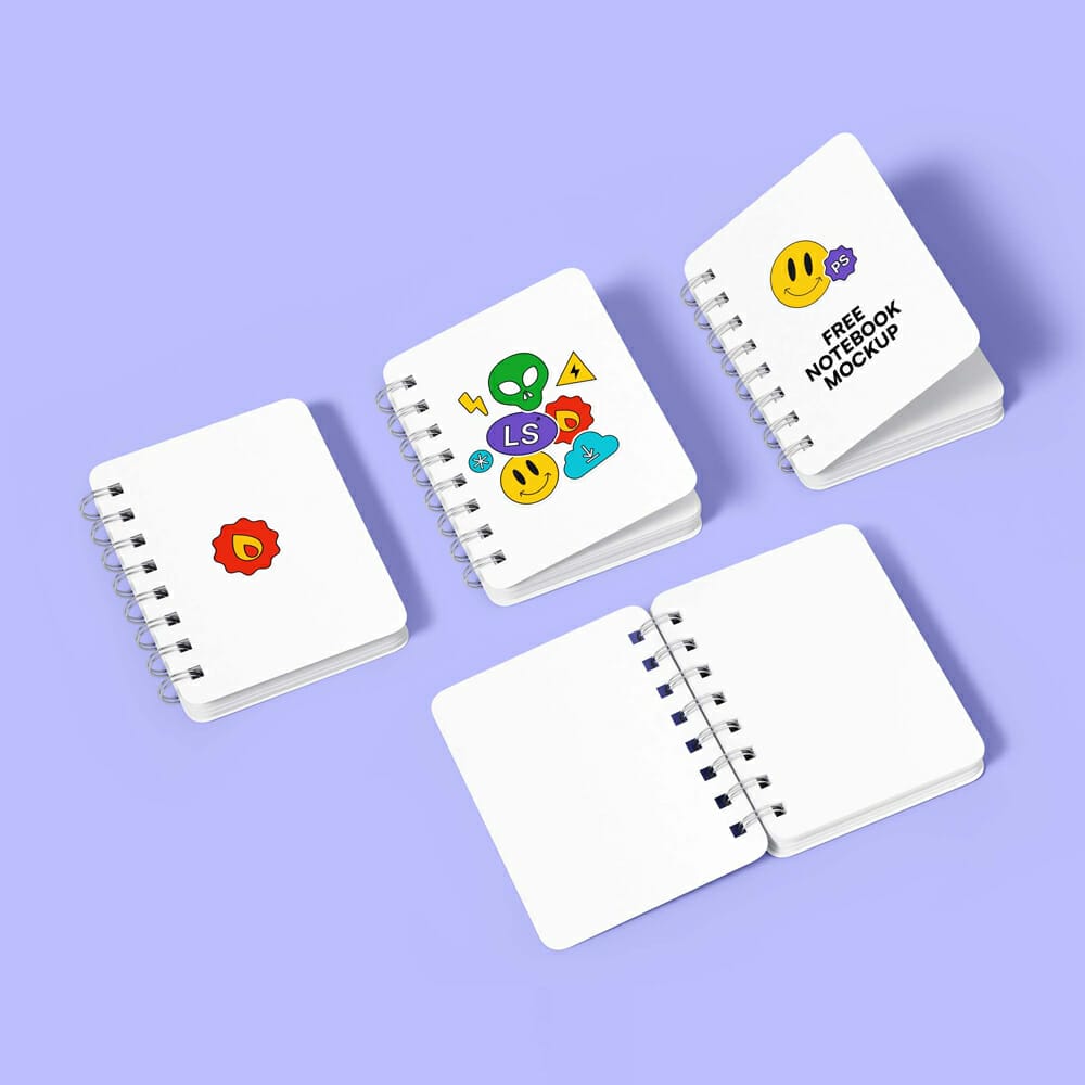 Free Spiral Hardcover Notebooks Mockup