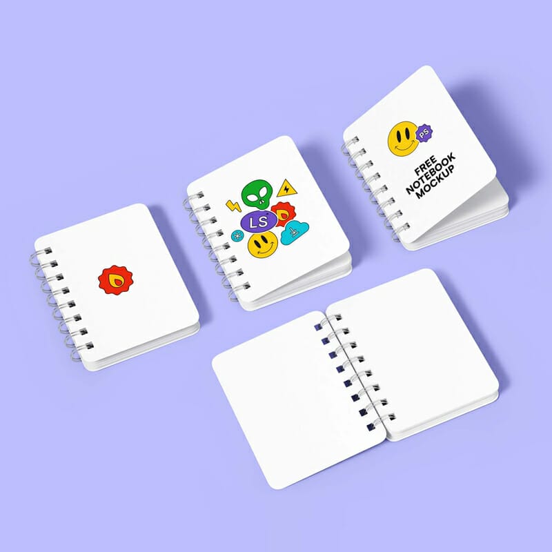 Free Spiral Hardcover Notebooks Mockup