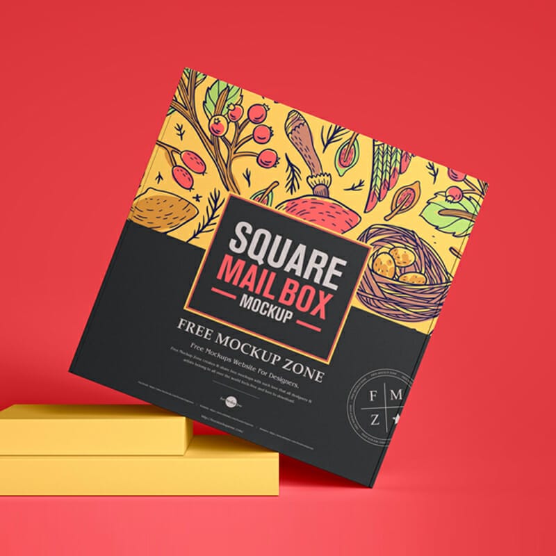 Square mail. Mailing Box Mockup. Burger Box Mockup.