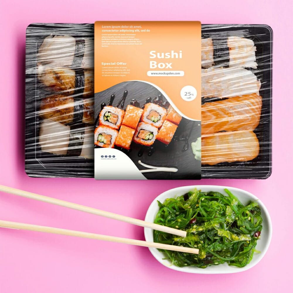 Free Sushi Box Packaging Mockup PSD Template