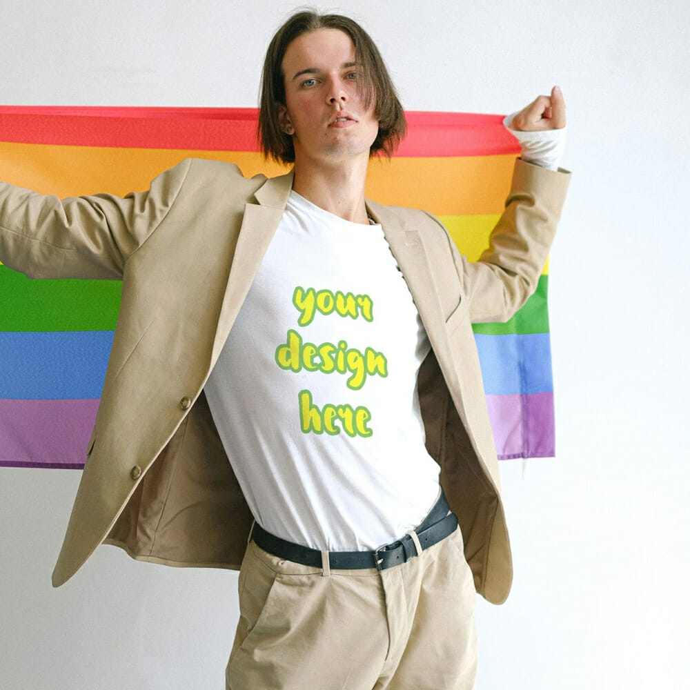 Free T-Shirt Mockup with a Rainbow Flag
