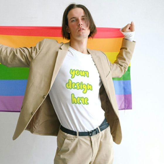 Free T-Shirt Mockup with a Rainbow Flag