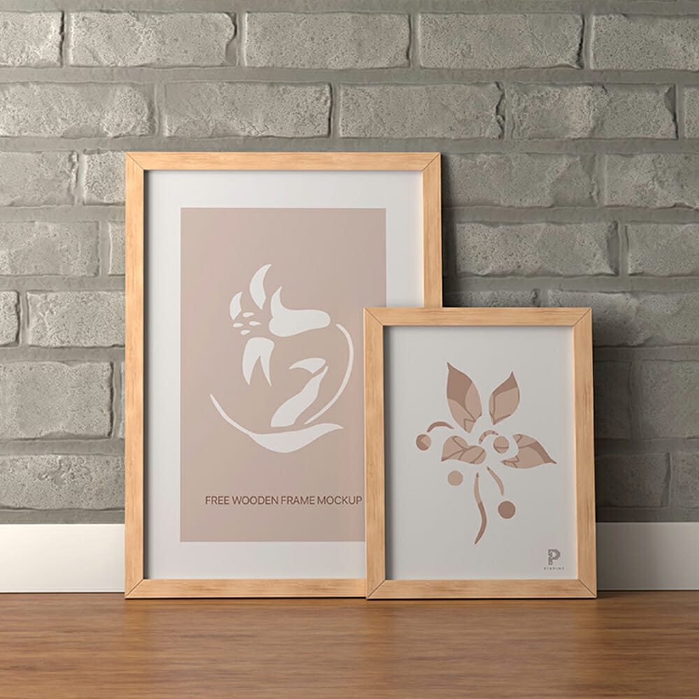 Free Wooden Frames On Floor Mockup
