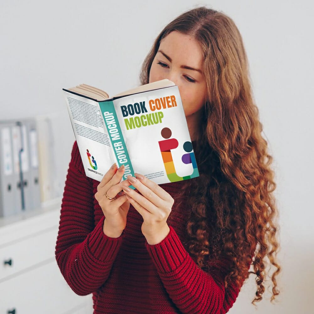 Girl With Book Cover Mockup