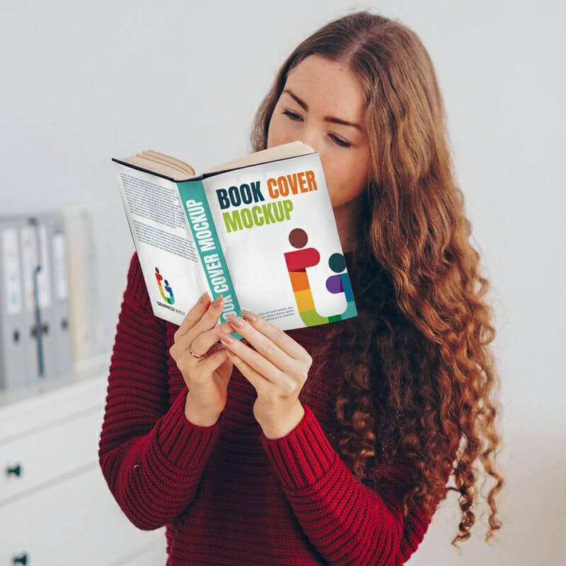 Girl With Book Cover Mockup