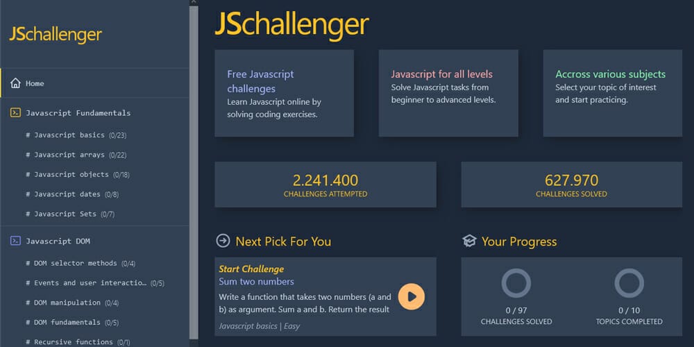 Coding Practice Sites for Beginners & Professionals 27 JSchallenger