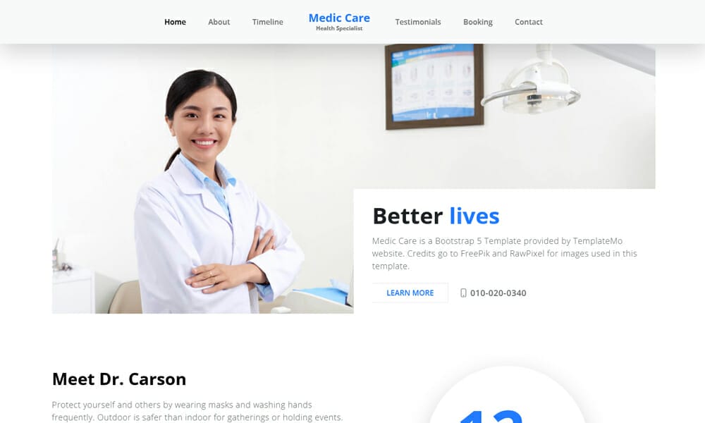 Medic Care – Free Bootstrap 5 HTML5 Healthcare Website Template