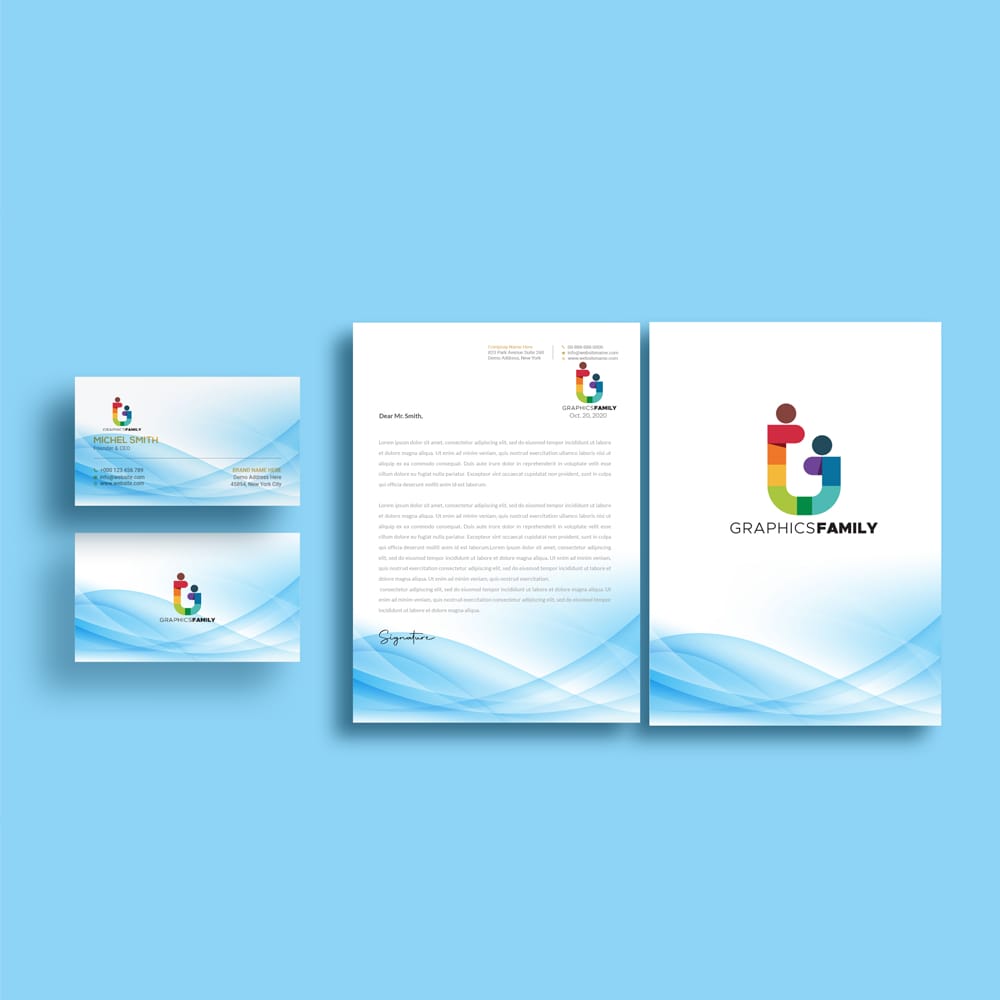 Modern Business Stationery Pack With Abstract Blue Shapes Free PSD