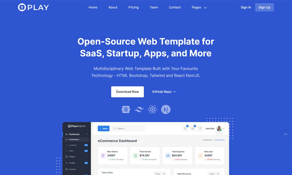 Play - Free HTML Startup Landing Page Template