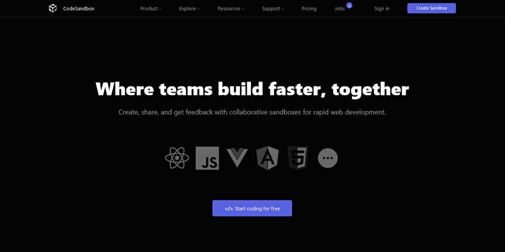 Excellent Online Code Editors 3 codesandbox