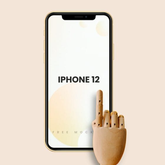 iPhone 12 With Wooden Hand Free Mockup