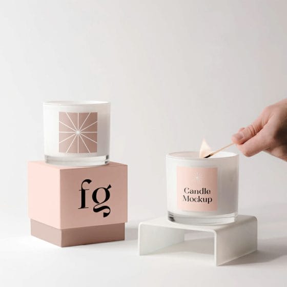 Candles With Box Mockup