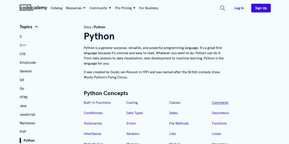 Codecademy Python Docs