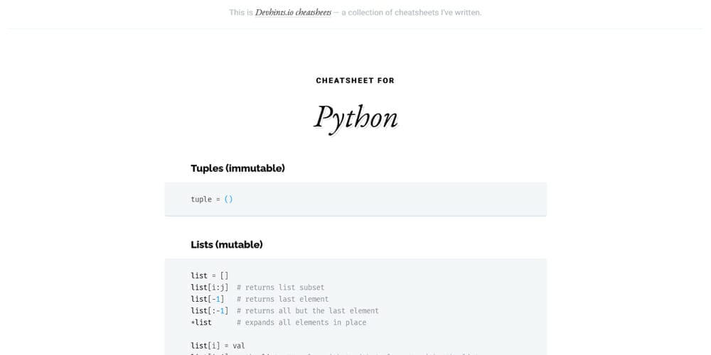 Devhint Python Cheatsheet
