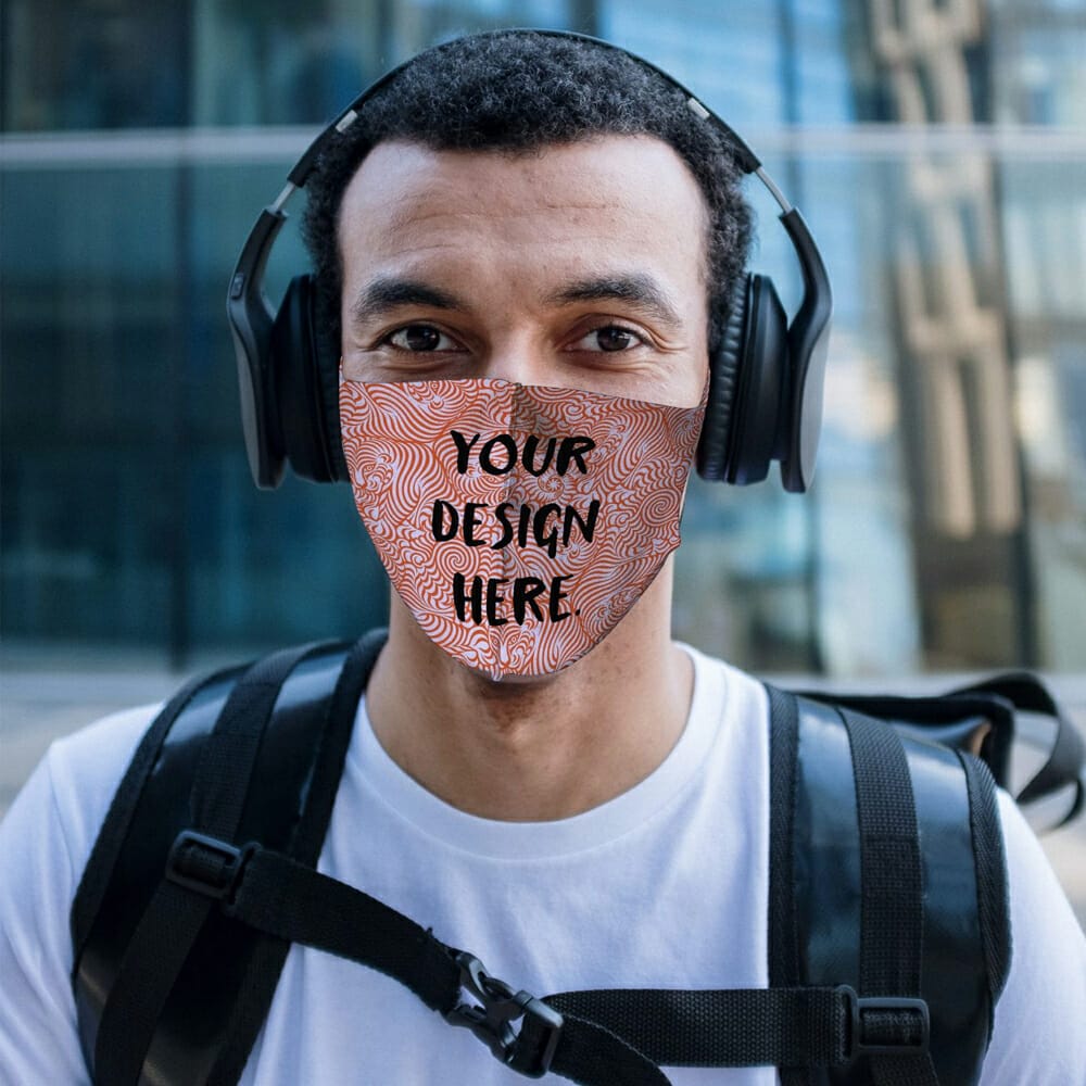Face Mask Mockup On A Guy With Headphones