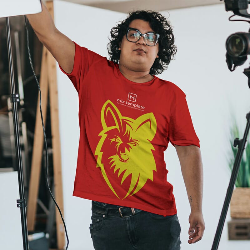 Free Camera Man White T-Shirt Mockup Template