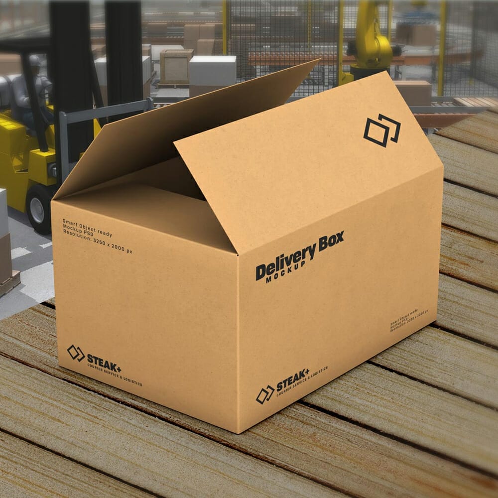 Free Cardboard Packaging Delivery Box Mockup PSD