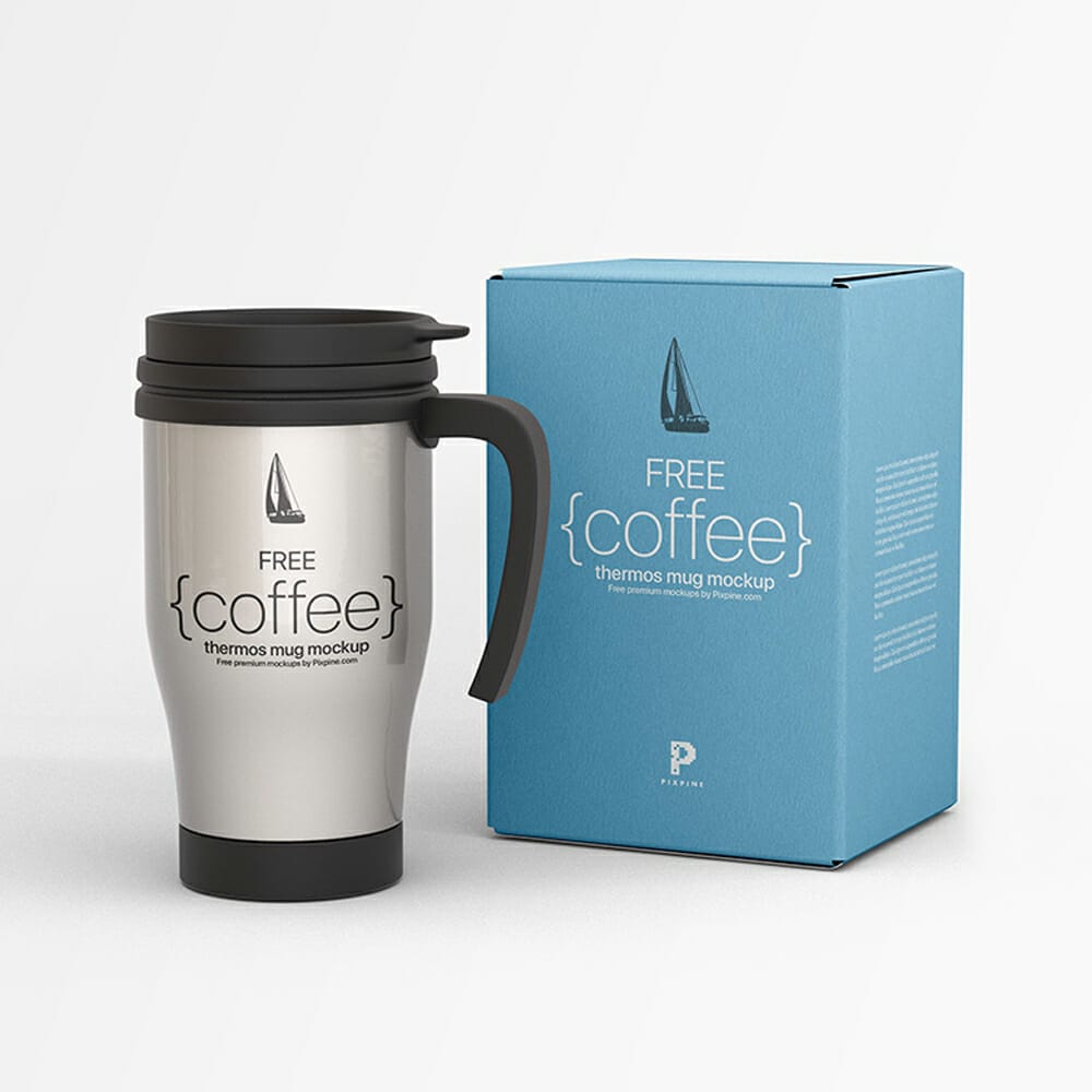Free Coffee Thermos Mug Mockup