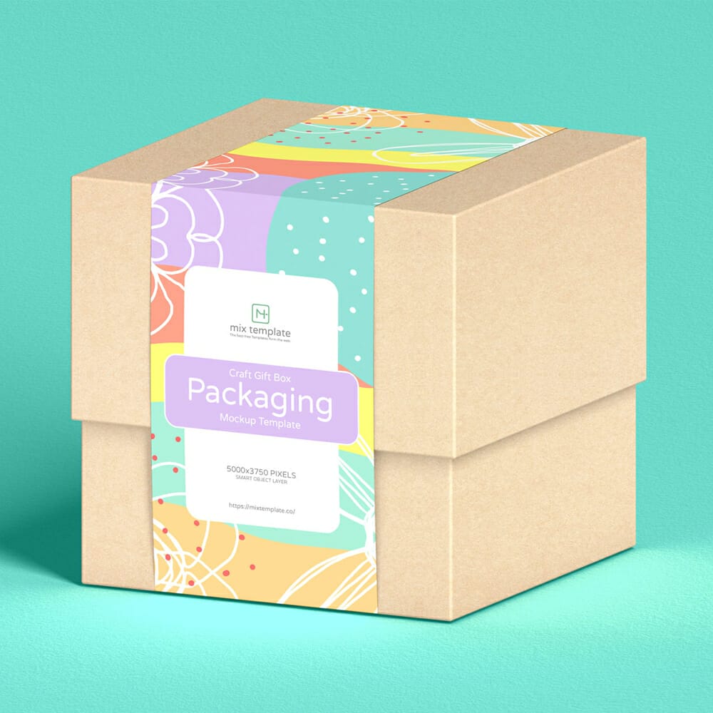 Free Craft Gift Box Packaging Mockup Template