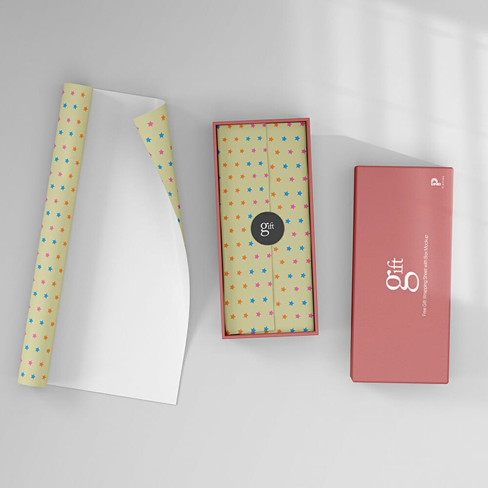 Free Gift Wrapping Sheet With Box Mockup