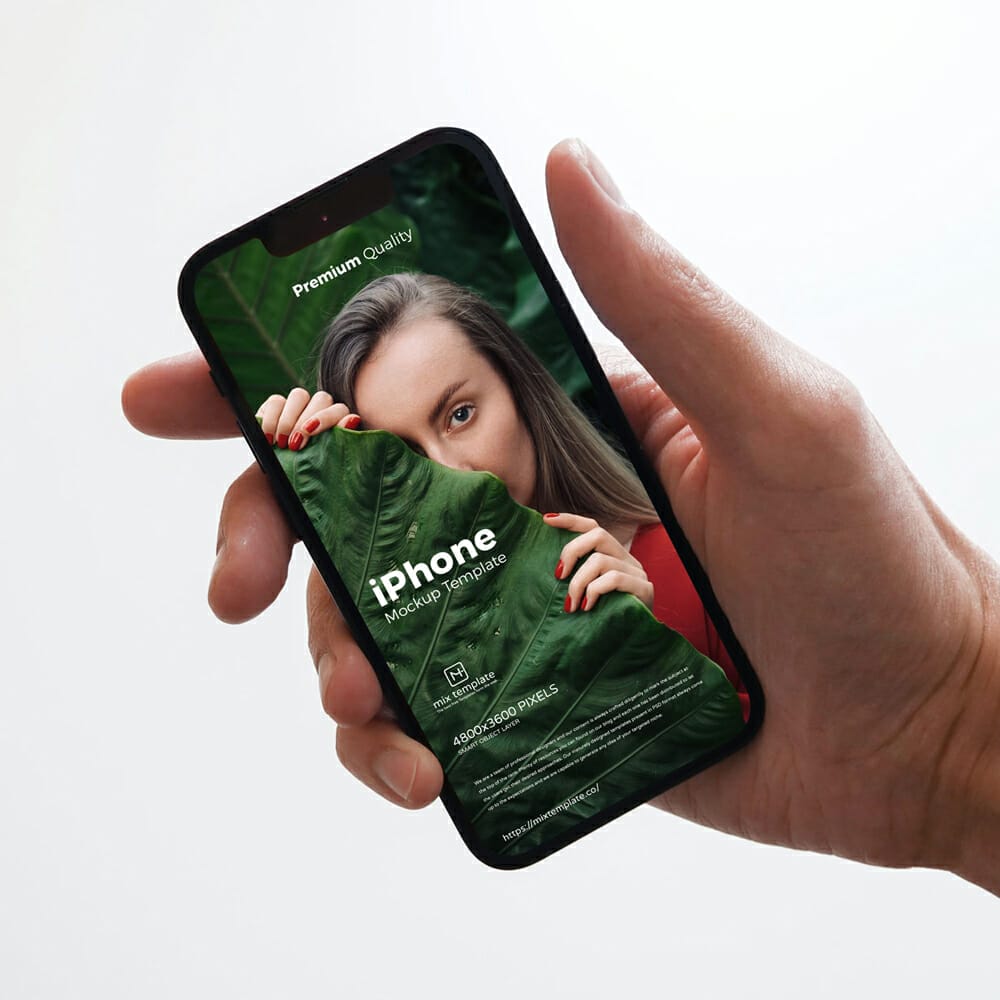 Free Hand Holding iPhone Mockup Template
