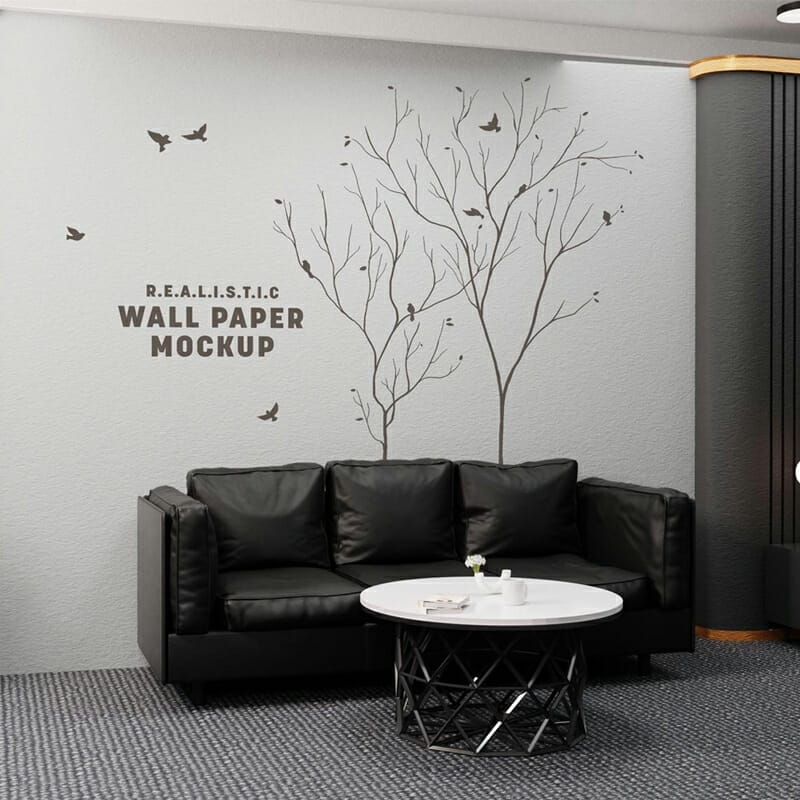 Free Office Lobby Wall Decal / Wall Paper Mockup PSD