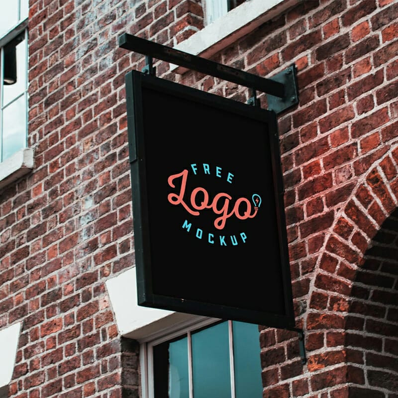 Free Rectangle Shape Wall Mounted Signage Mockup PSD