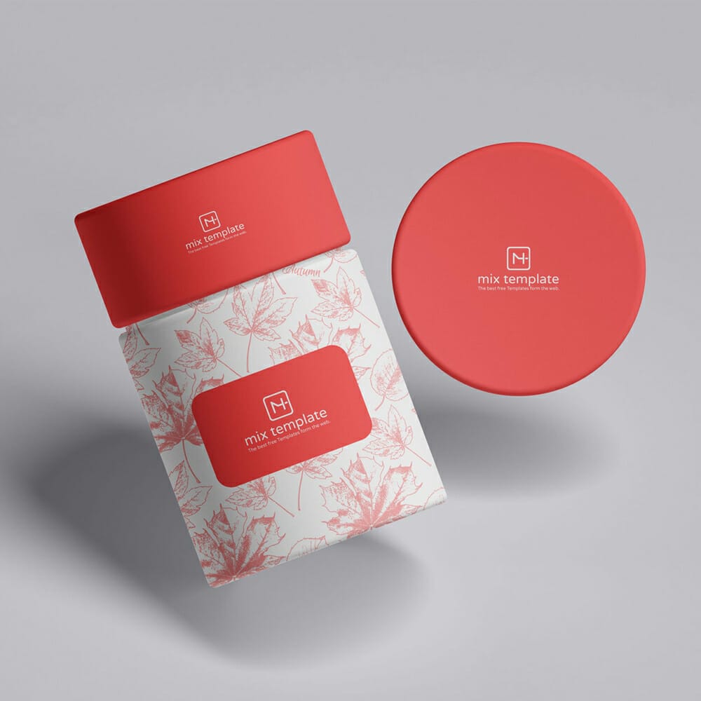Free Round Packaging Paper Tube Box Mockup Template