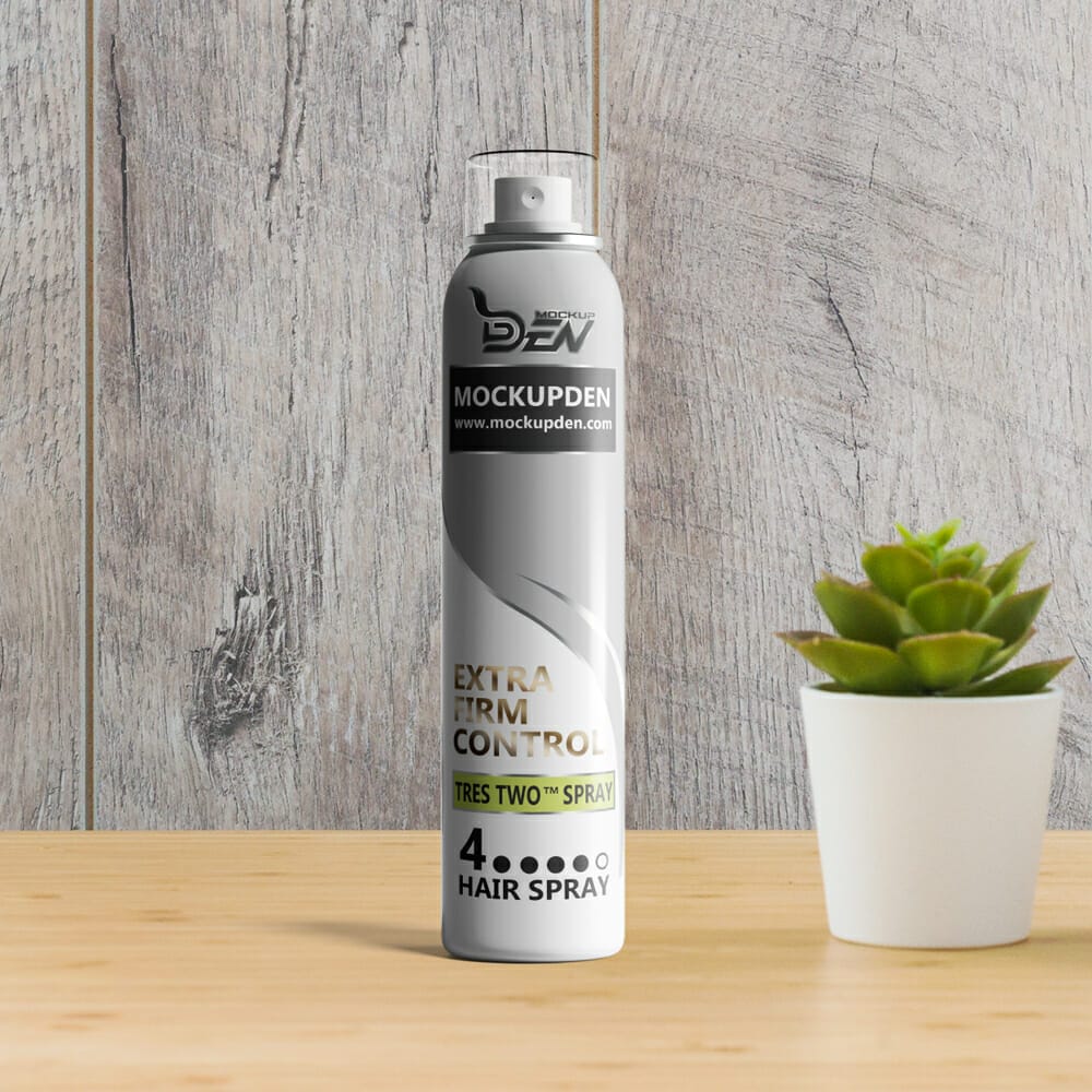 Free Slim Hair Spray Bottle Mockup PSD Template