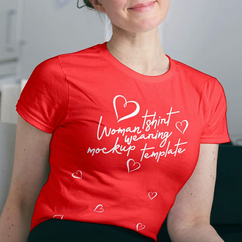 Free Smiling Woman Wearing TShirt Mockup Template