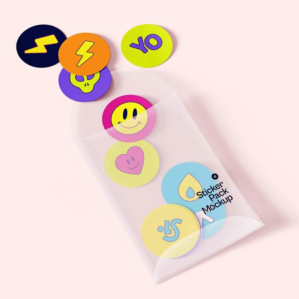 Free Stickers & Packaging PSD Mockup